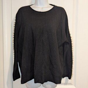 Metric Pullover Solid Large Pearl Embellished Long Sleeve Soft Knit Sweater Top